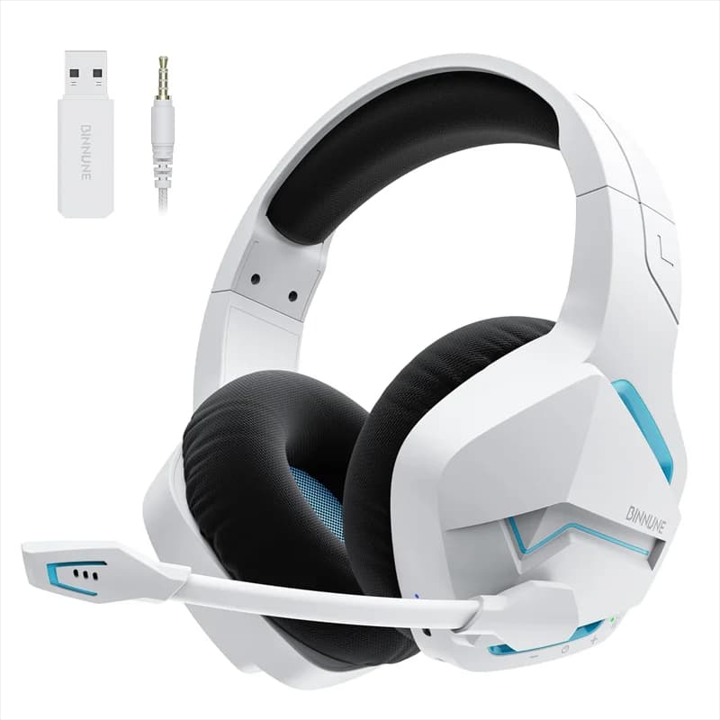 BINNUNE Cuffie da gioco wireless da 2,4 GHz Cuffie da gioco Bluetooth 5.3 con microfono con cancellazione del rumore Multi-piattaforma per PS5/PS4/Switch