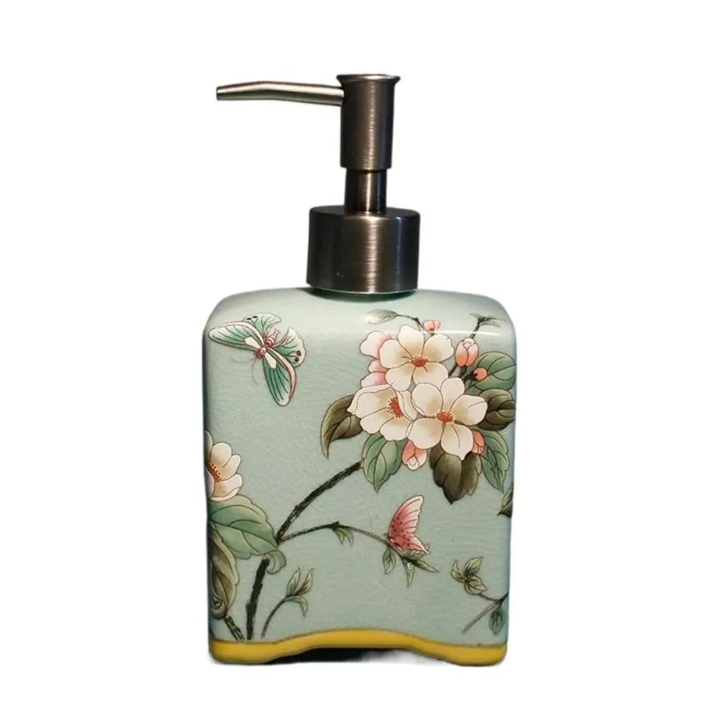 Dispenser di sapone per le mani vintage Bottiglie riutilizzabili con pompa per lozione in stile cinese Bottiglia di sapone in ceramica con porcellana floreale rimovibile Bagno