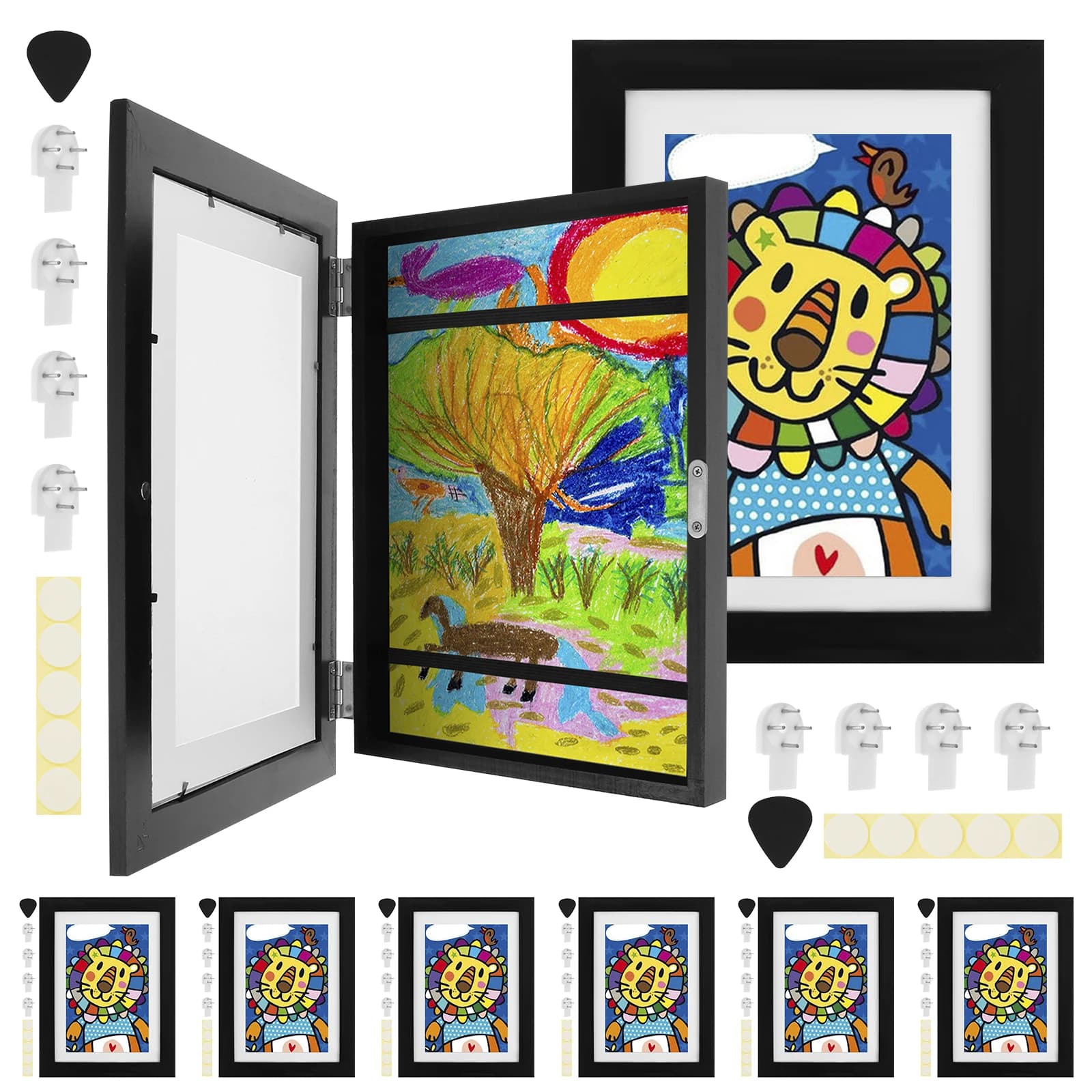 8Pcs Kid Art Frame 8x12 Inch Wood Art Picture Display Artwork Storage and Display Frame Front Opening Artwork Frame for Children