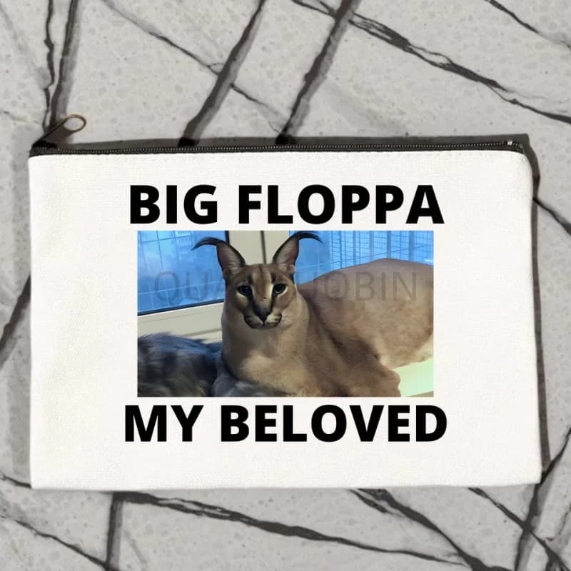 Borsa Cosmetica in Tela con Meme Big Floppa, Simpatico Gatto Divertente, Organizer da Viaggio, Astuccio per Ufficio, Portafoglio con Cerniera, Regalo