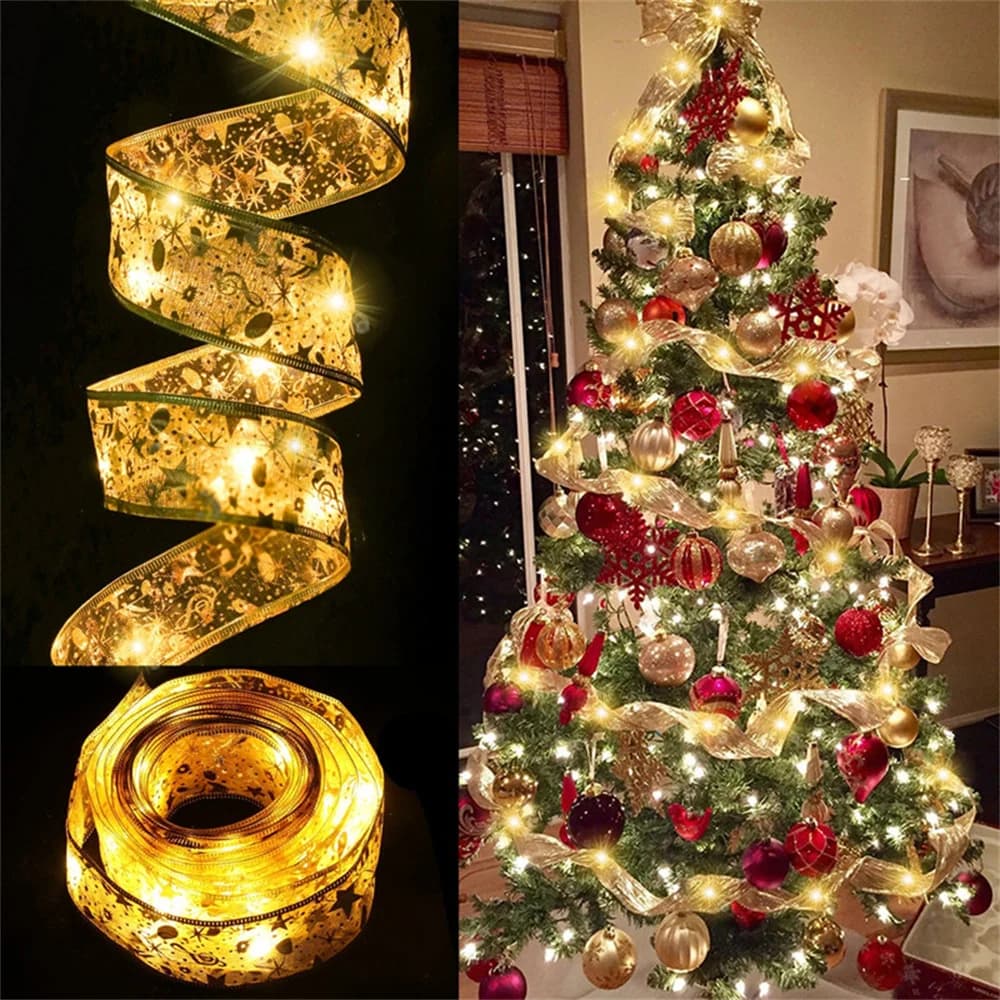 Luci a Nastro LED 2/5/10M, Decorazioni Natalizie, Ornamenti per Albero di Natale, Luci a Stringa per Casa, Fiocchi Luminosi Fai-da-Te, Natale e Capodanno