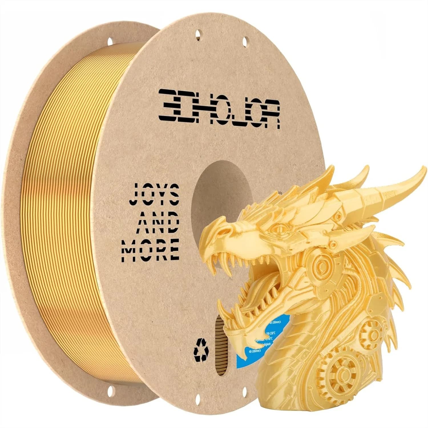 Filamento PLA Silk Gold 1.75mm, Filamento Lucido per Stampanti 3D FDM, Bobina in Cartone da 1kg (2.2 libbre) con Dimensioni Specifiche