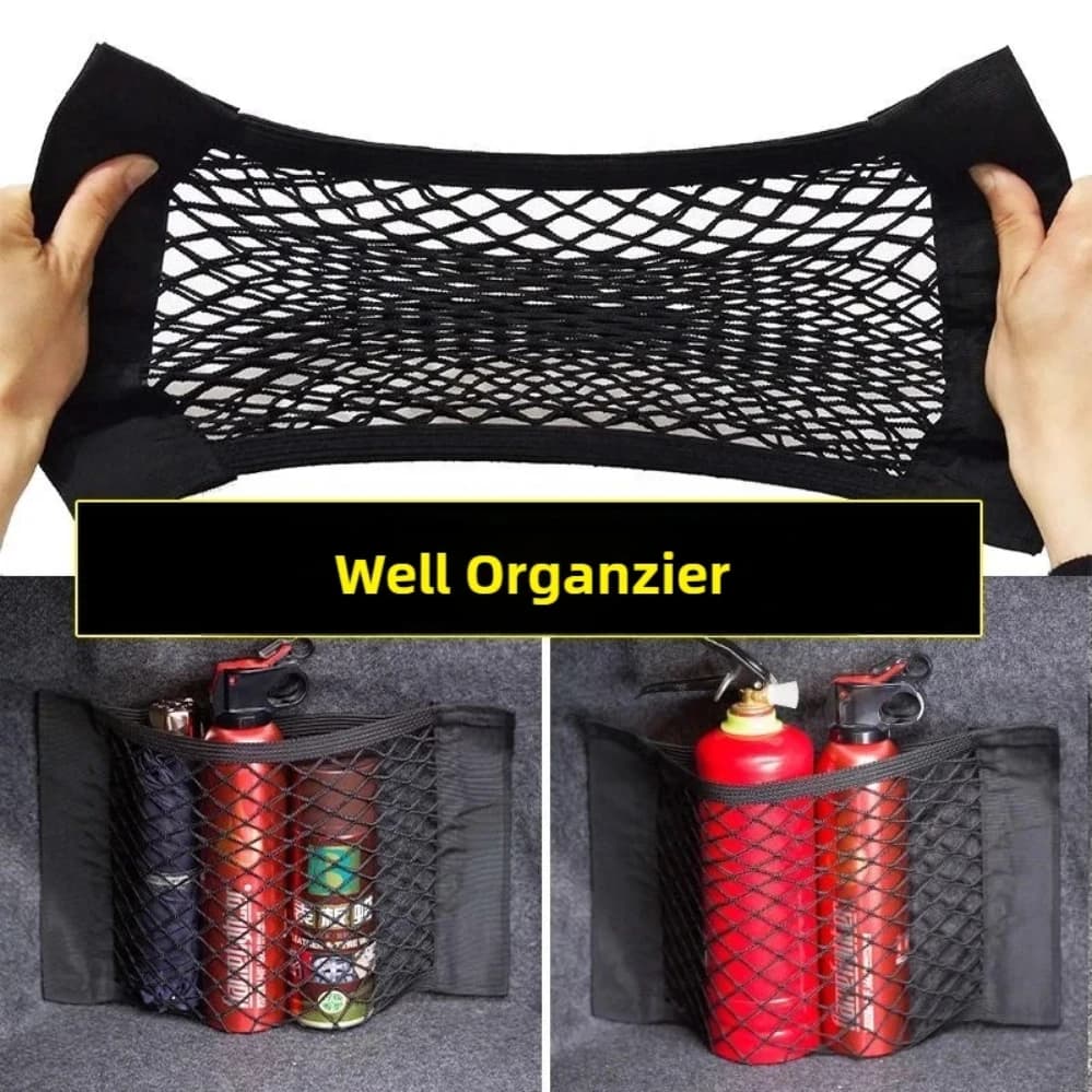 Custodia per bagagliaio di un'auto Tasca in rete con gancio per gancio Borsa a rete Organizzatore Tasca posteriore per sedile posteriore Accessori interni per nastro magico automatico universale