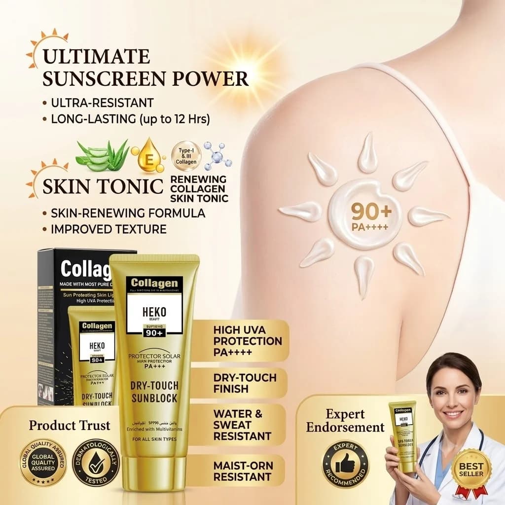 HEKO BEAUTY Collagen Dry Touch Sunblock SPF 90+ PA+++ 50g UV Protector Solar Cream Moisturizing Brightening Sensitive Skin Care