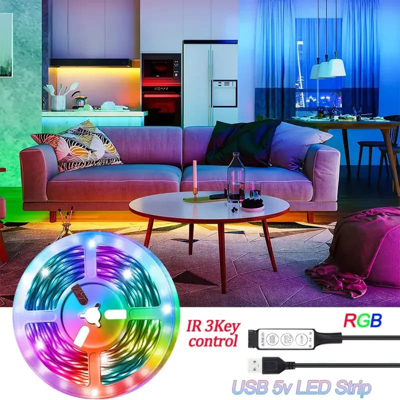 Luci a LED RGB 5050 per TV Striscia LED con controllo a 3 tasti Luci a nastro USB 5V per retroilluminazione TV Decorazione per feste a casa Nastro flessibile