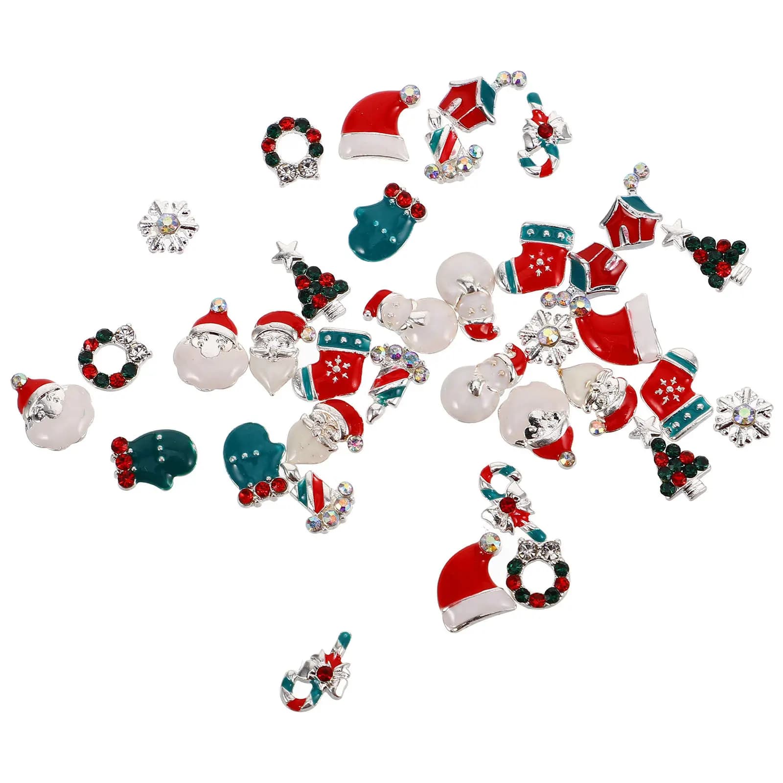 1 Scatola di Decorazioni Natalizie per Unghie in Lega, Design 3D a Forma di Mattoncino, Babbo Natale, Albero, Calza, per Manicure Festiva e Nail Art