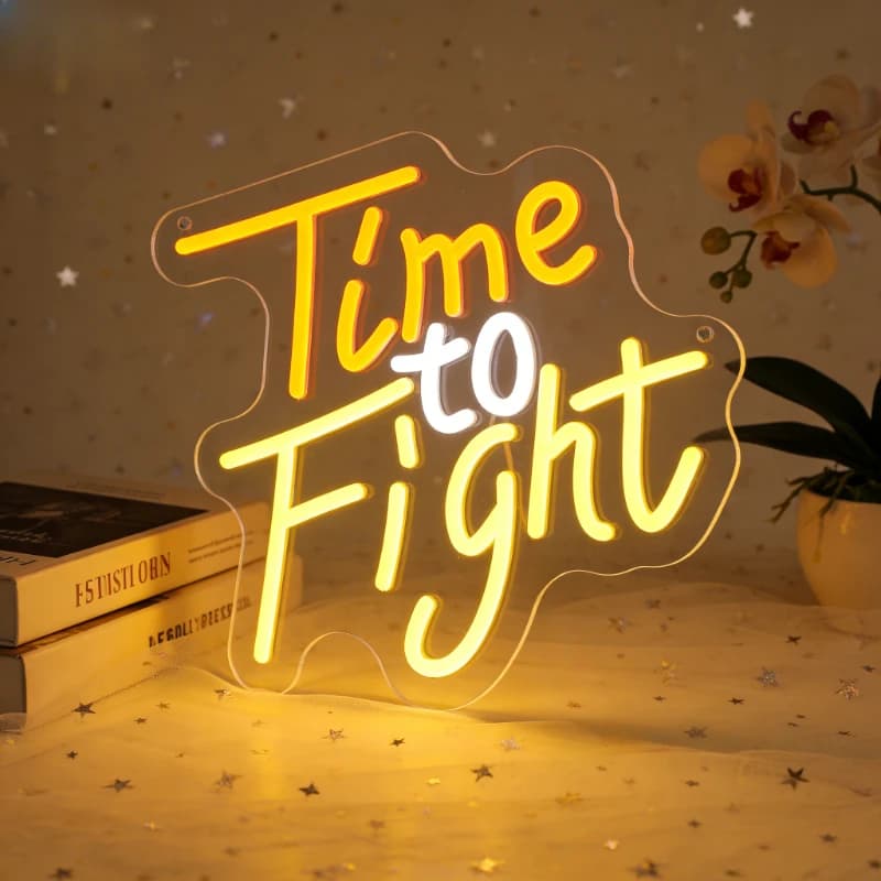Insegna LED Neon 'Time to Fight' per Decorazione Murale, Adatta per Sala Giochi, Camera da Letto, Ufficio, Casa, Lampada Motivazionale con Citazione Ispiratrice