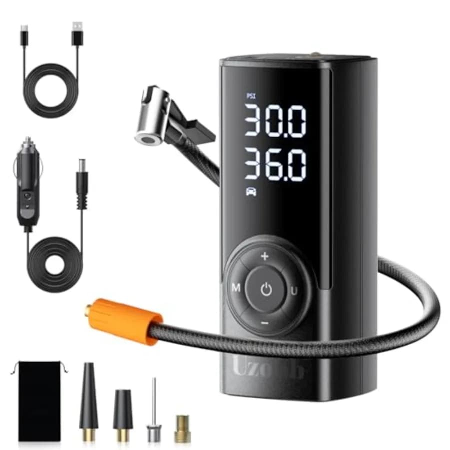 Compressore d'aria portatile per gonfiaggio pneumatici - Pompa d'aria per pneumatici per auto da 12 V con manometro integrato per gonfiaggio rapido in entrata