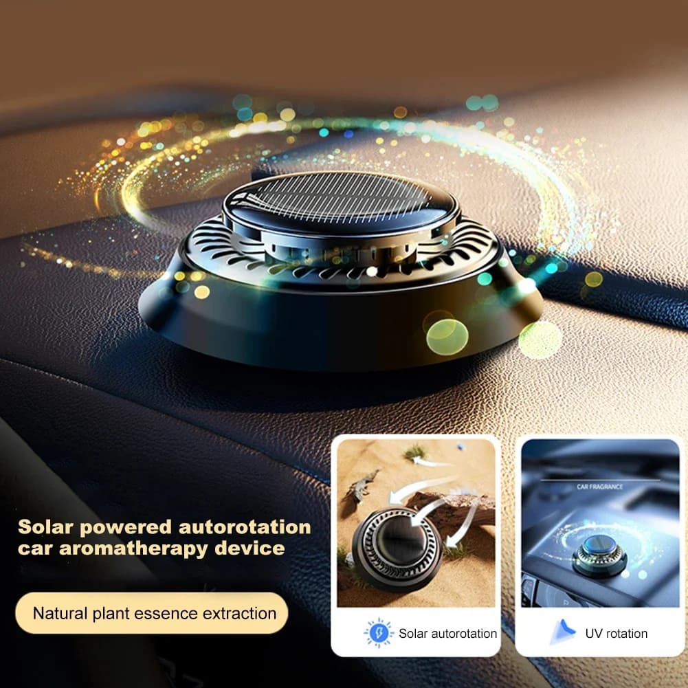Profumatore Solare per Auto a Lunga Durata, Diffusore Rotante di Oli Essenziali per Aromaterapia, Deodorante per Automobili