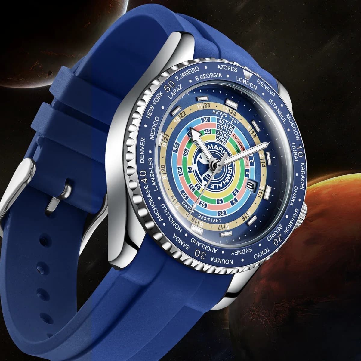 MARK FAIRWHALE 5930 Trend Quartz watch with swivel bezel for men Sport silicone strap light waterproof men's watches Reloj Hombre
