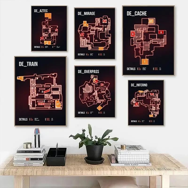 Giochi classici CS GO Mappa Wall Art Poster Pittura su tela e stampe per Nordic Bar Cafe Room Home Living Room Decor senza cornice