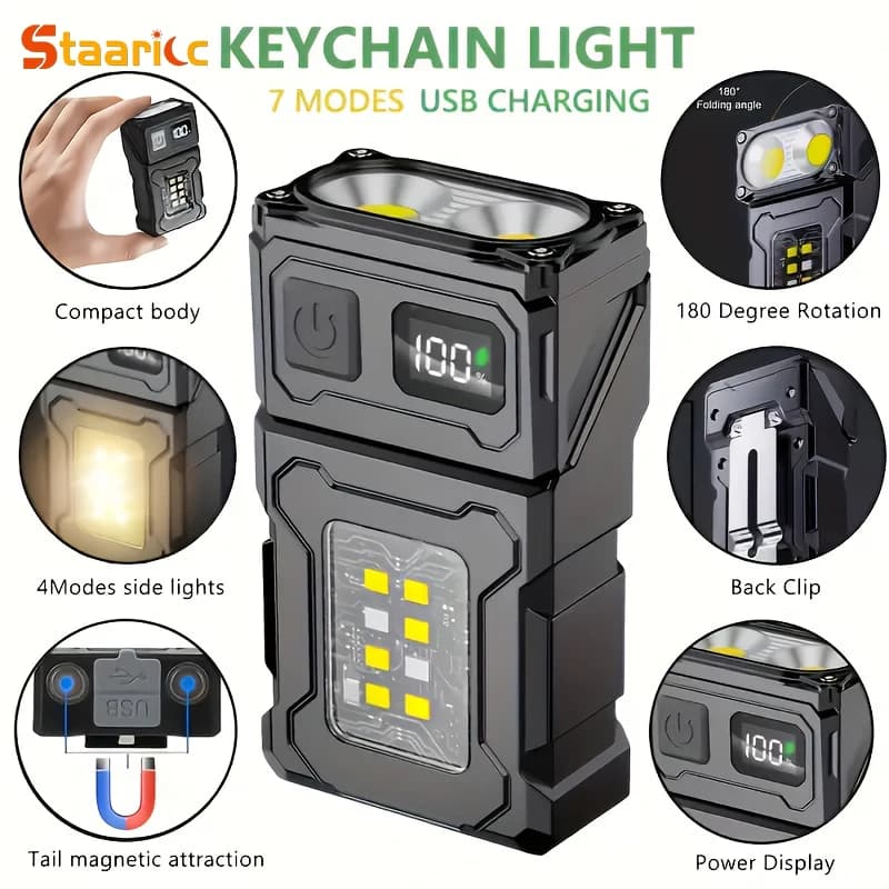 Super Bright Mini LED Flashlight USB Rechargeable Portable COB Torch with Magnetic Tail & Clip for Outdoor Camping Emergency Wor