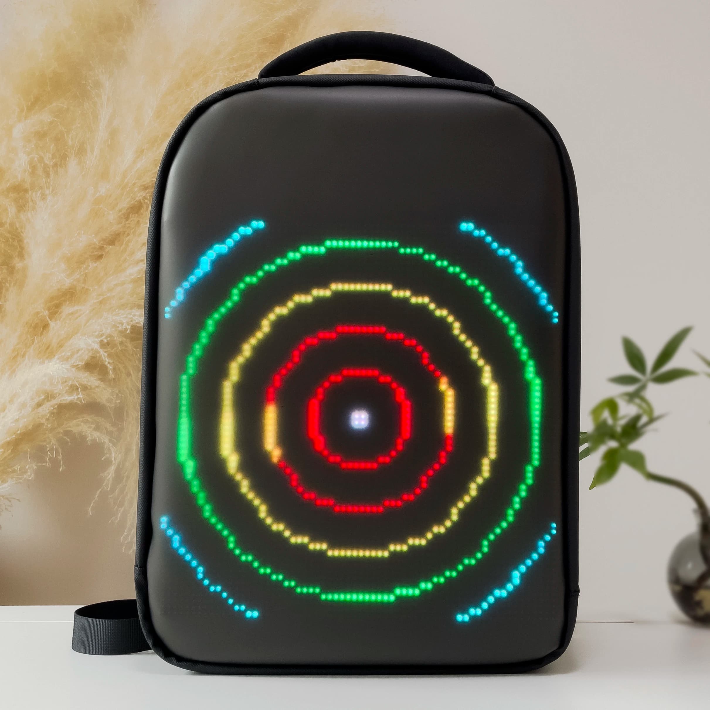Zaino LED alla moda con schermo digitale, telecomando, zaino fotografico, borsa per laptop da 15,4 pollici, per campeggio motociclistico scolastico
