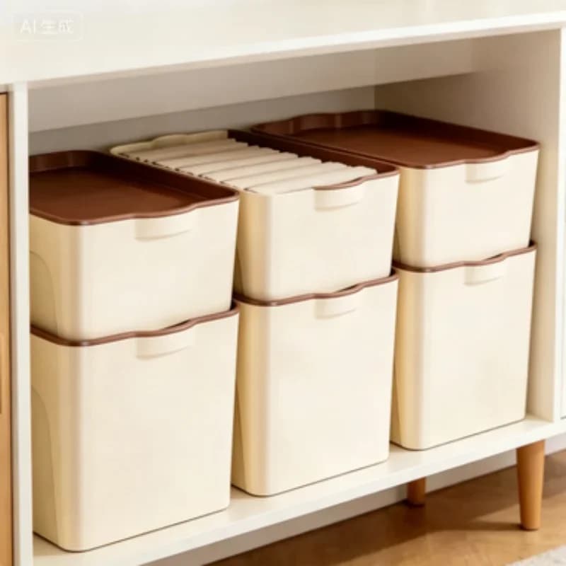 Contenitore in plastica impilabile con coperchio per organizzare oggetti vari, giocattoli, armadi, scrivanie, vestiti e cesti portaoggetti da cucina