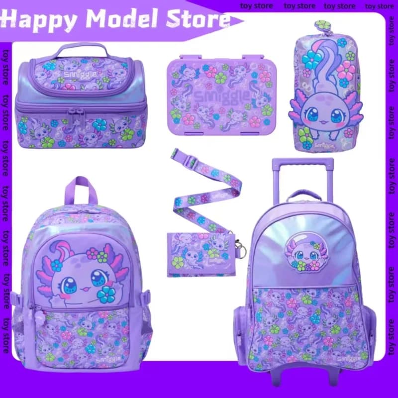 In Stock Purple Cartoon Shoulder Bag Student Backpack Stress Relieving Backpack Pencil Case Storage Bag Trolley Backpack Set