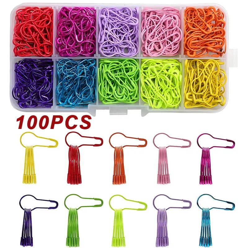 100 pezzi Cucurbit a forma di pera spilla da balia in metallo per maglieria punto pennarello tag clip hangtag strumenti per cucire fai da te ago
