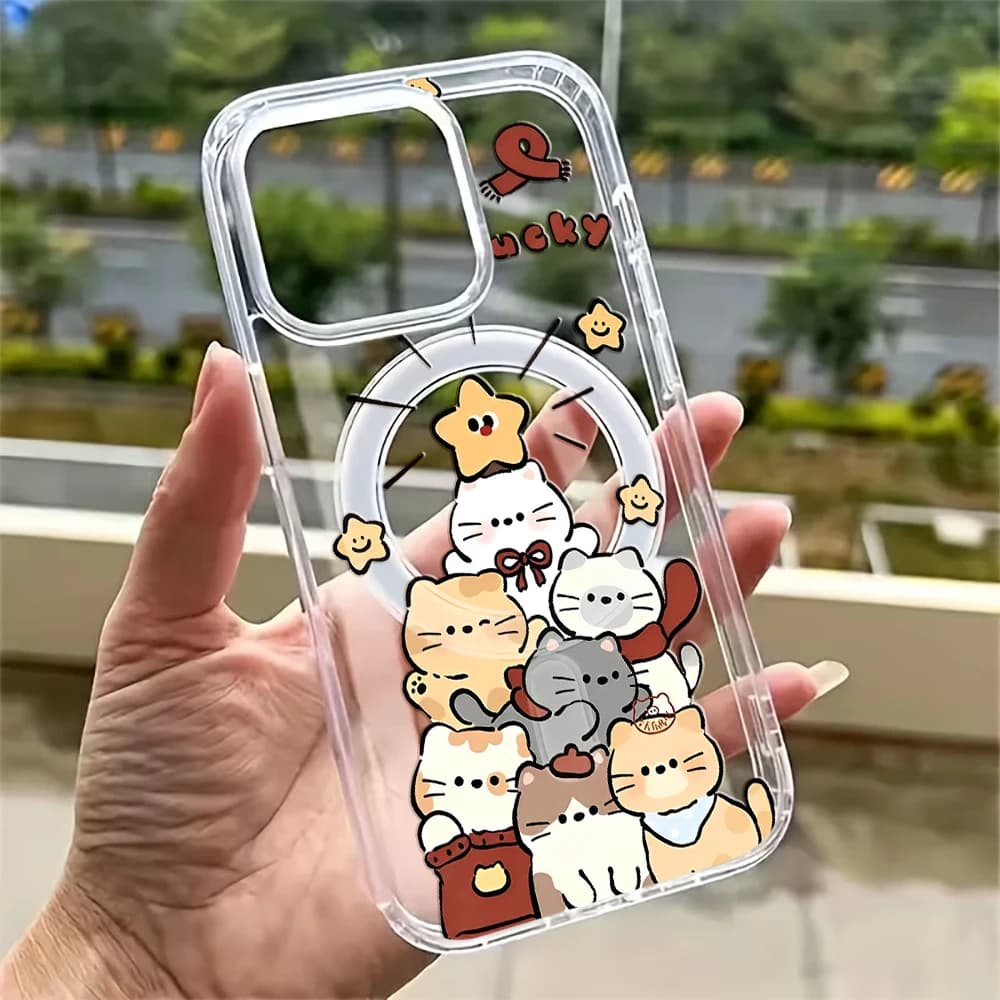 Cute Cartoon Kitten Print Compatible Phone Case For iphone 17 14 15 16 11 12 13 Pro Max 17 Air 15 16 14 Plus 16E 17E Clear Cover