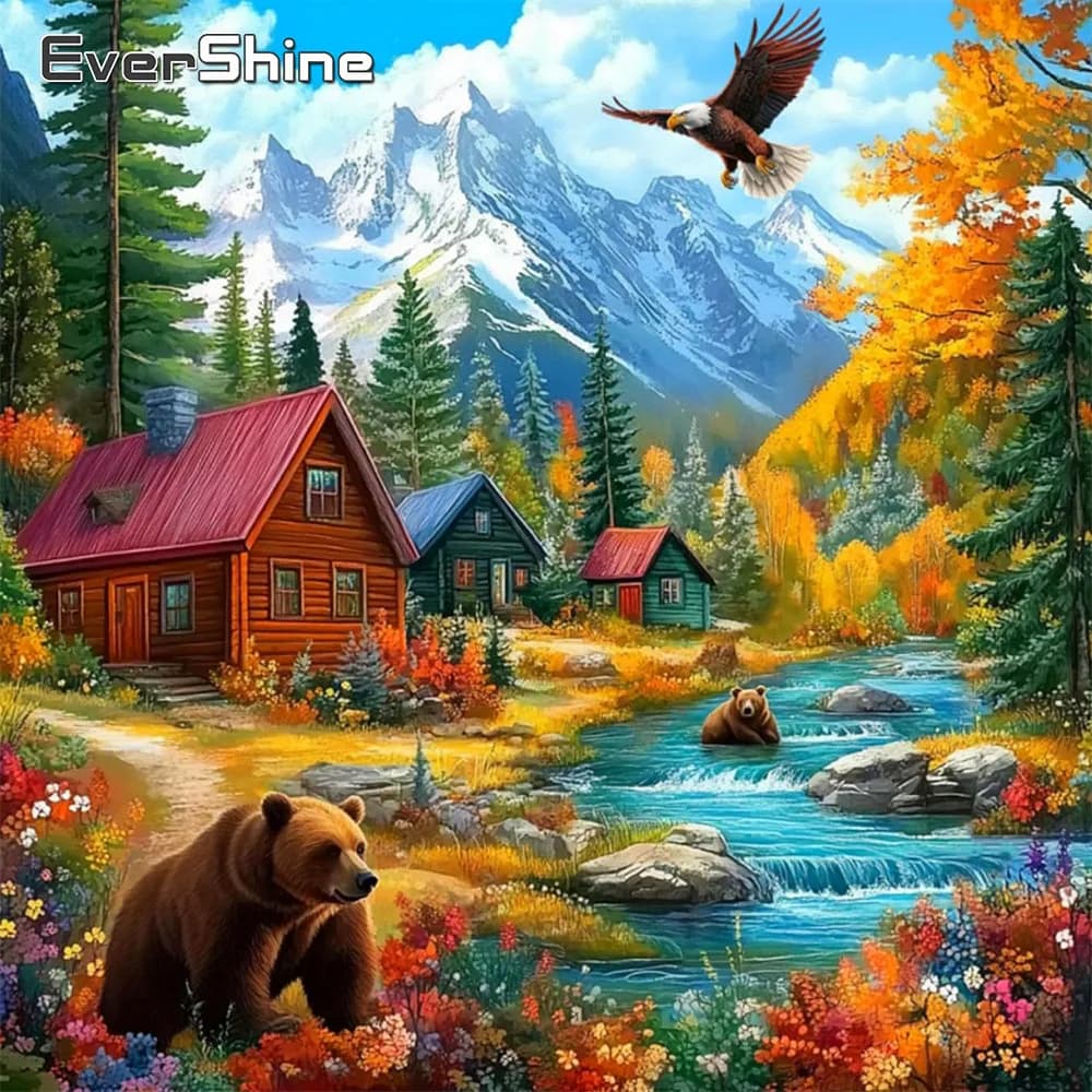 Evershine Embroidery Supplies Mountain Landscape Needlework Art Cross Stitch Kit Bear Design Printed Canvas Complete Home Decor
