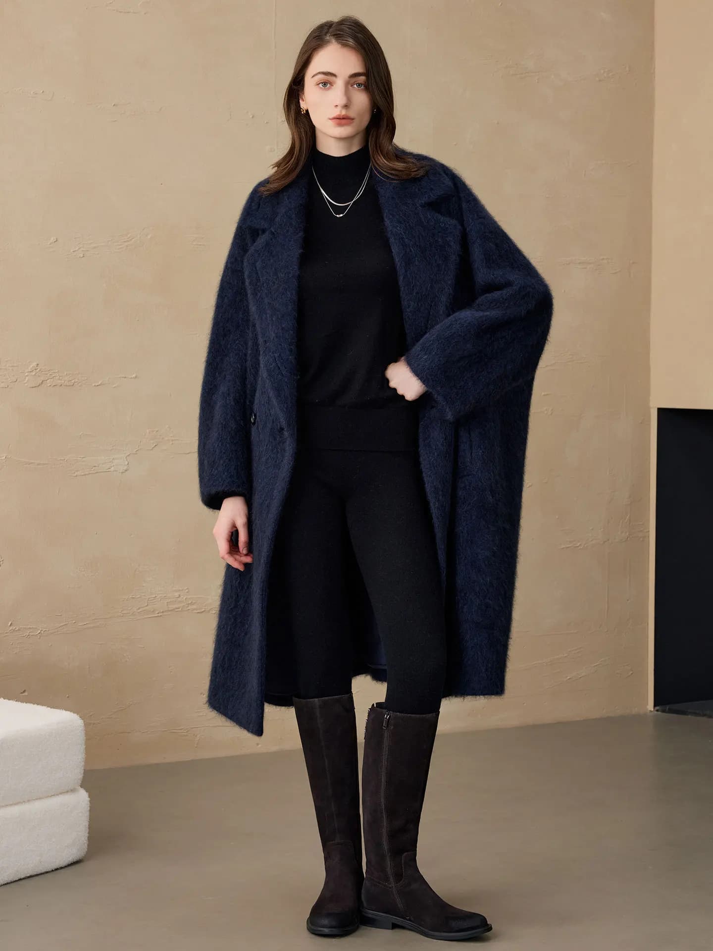 Blazer da Donna Allingentle in Lana, Giacca Lunga alla Moda, Cappotto Ampio con 2 Bottoni, Blazer per Outfit Quotidiani Personalizzabile