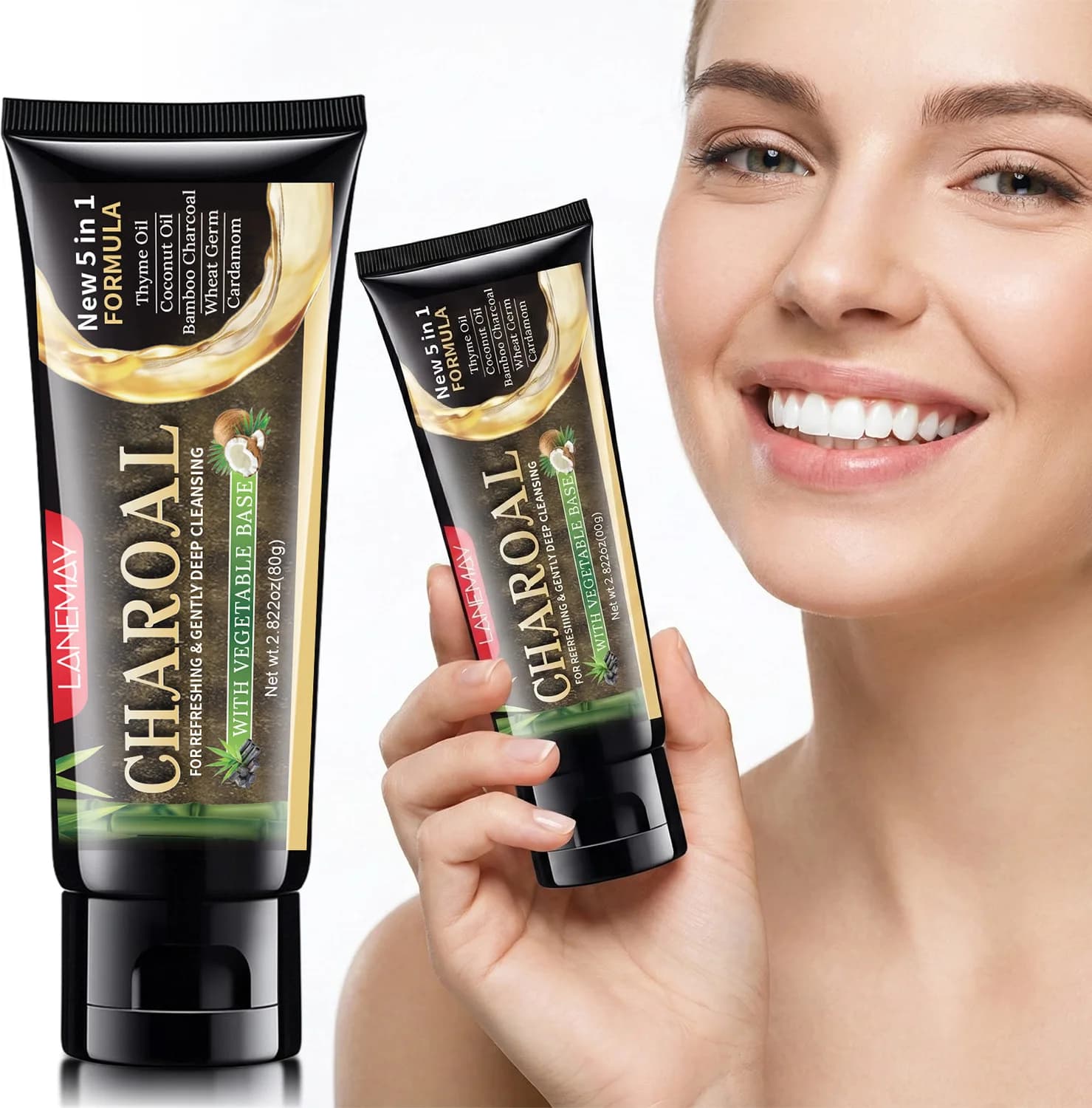 5-in-1 Charcoal Teeth Whitening Toothpaste – Deep Clean & Refreshing Oral Care with Bamboo Charcoal & Essential Oils.