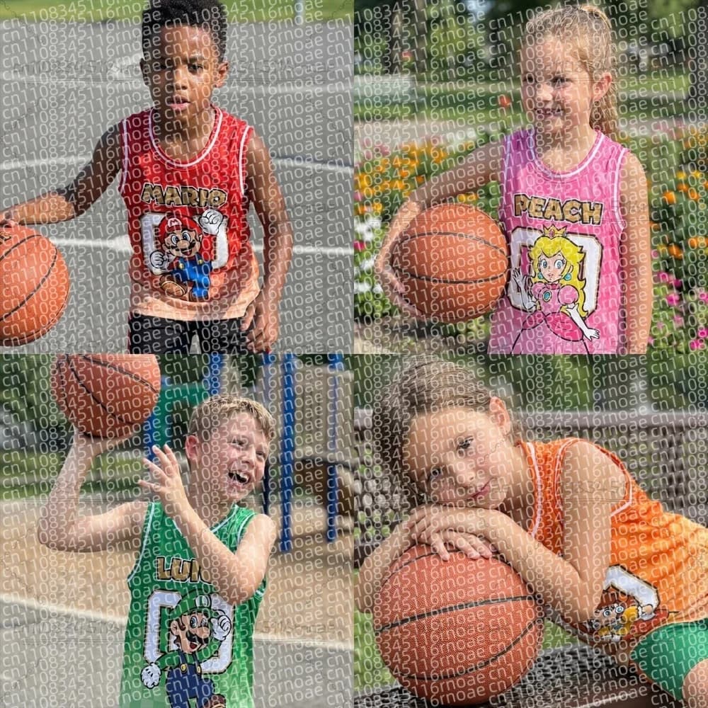 Maglietta estiva da basket ad asciugatura rapida con stampa Super Mario, canotta da basket per uomo e bambino, top senza maniche per giochi di ruolo