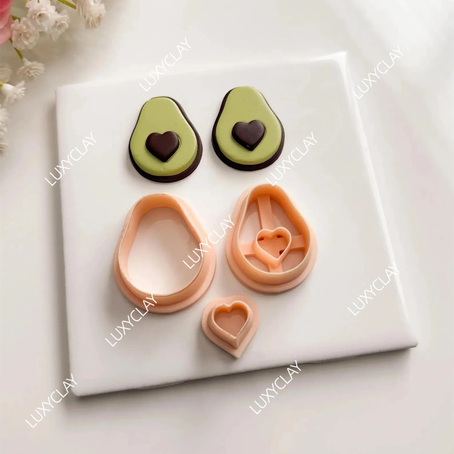 3pcs/set Summer Fruits Avocado Shape Clay Molds, Heart Avocado Pattern Polymer Clay Cutters for DIY Earrings & Jewelry Making