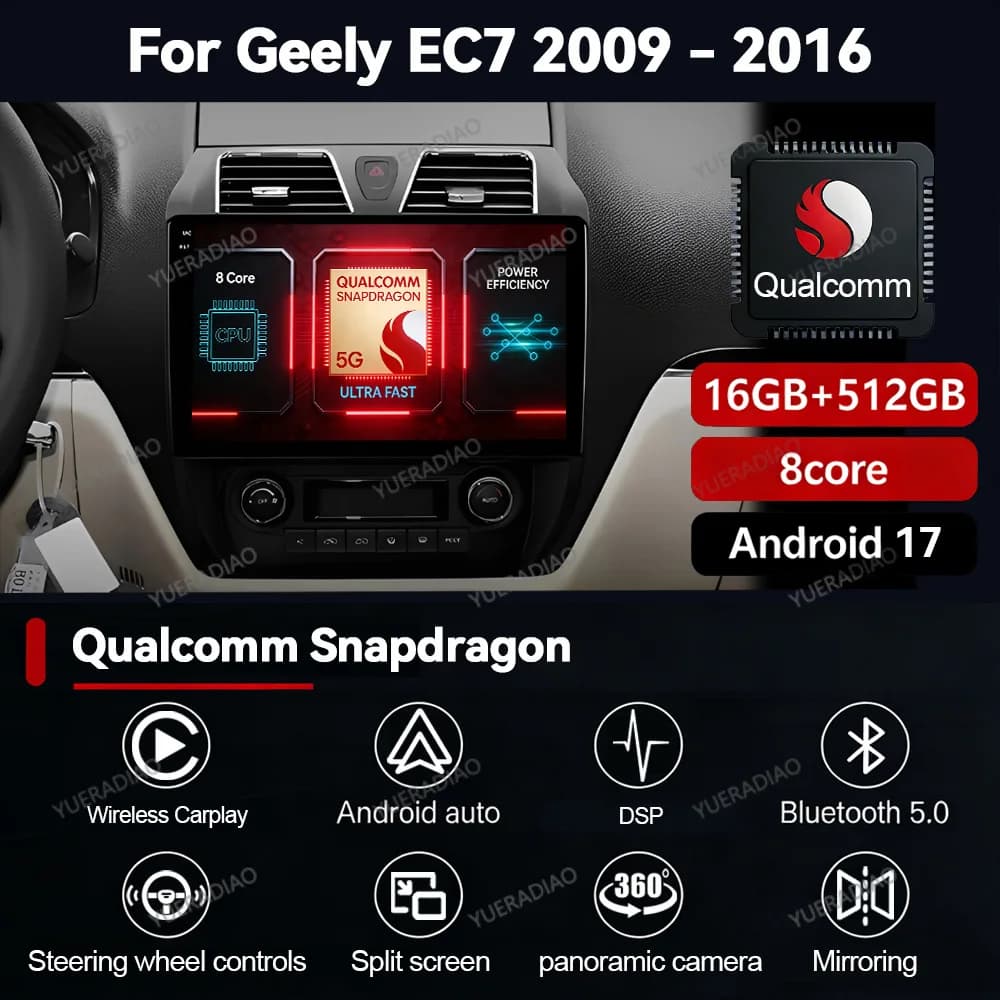Android 17 Car Radio For Geely Emgrand EC7 1 2009 - 2016 Multimedia Stereo Video Player QLED GPS NAVI 4G LTE 5G WIFI BT 2DIN
