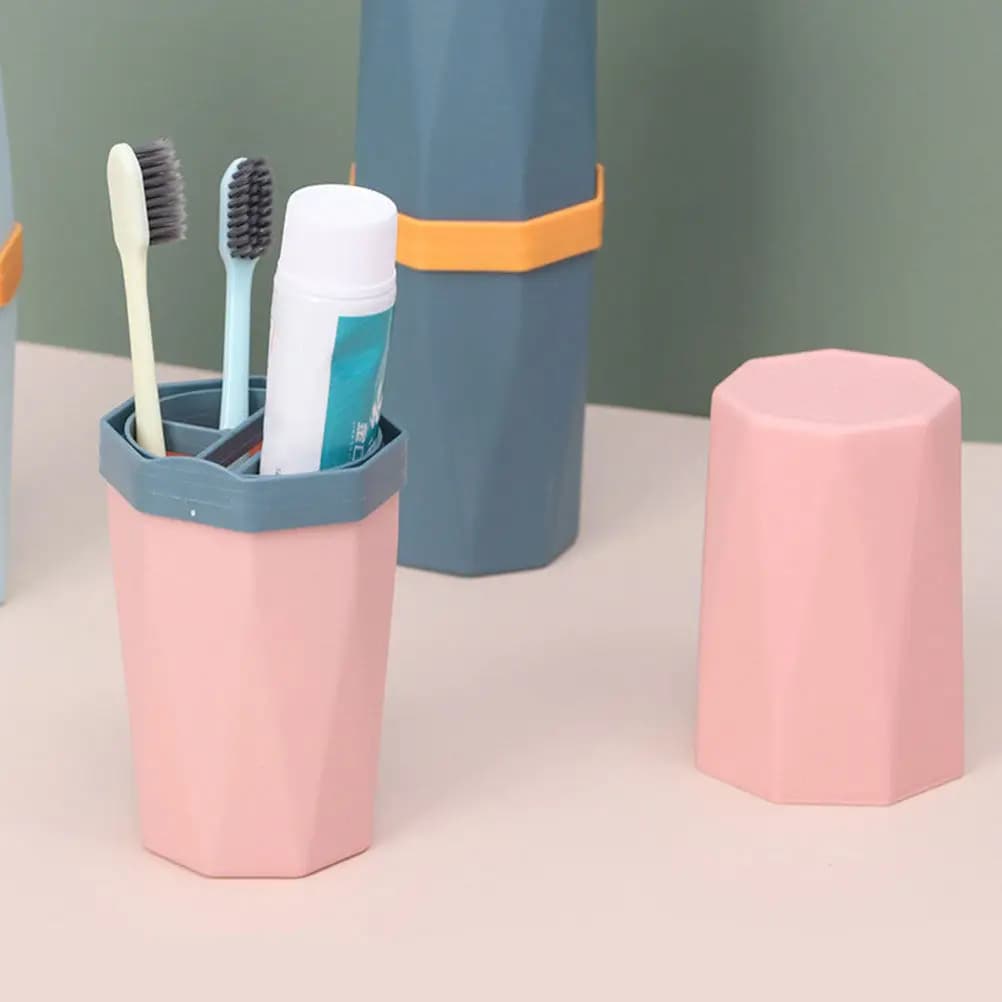 Set di 2 bicchieri per spazzolino da denti, portatili da viaggio, con coperchio, utilizzabili come bicchieri per collutorio, leggeri, per famiglia, scuola, viaggi d'affari