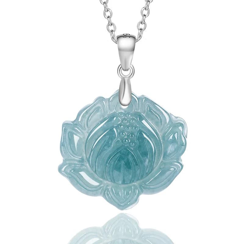 Natural Grade Blue Jade Water Lotus Pendant A S925 Silver Inlaid Ice Seeds Jadeite Charms Flower Piece Women's Jewelry