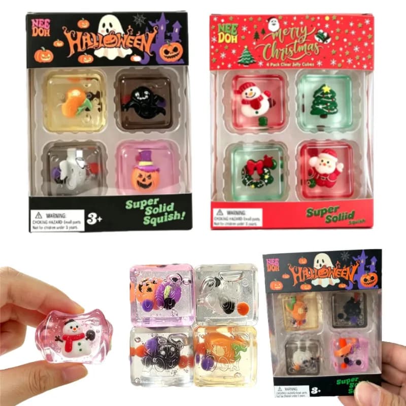 2027 Needoh Halloween Teenie Mini Ice Cube 4Pack Fidger Sensory Toy Blind Box Slow Rebound Anxiety Relief Squeeze Stress Ball