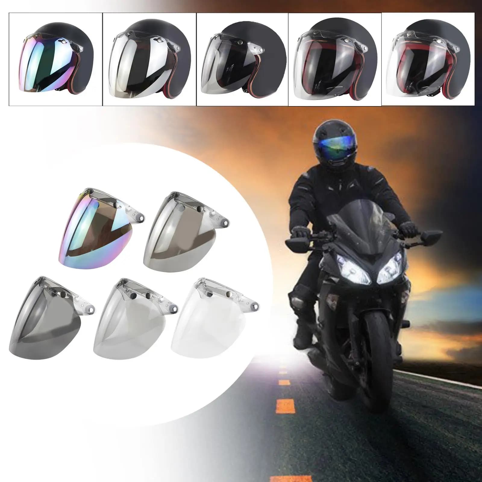 Visiera per moto a 3 scatto, per maschera aperta Flip Durevole visiera per casco a bolle per parabrezza