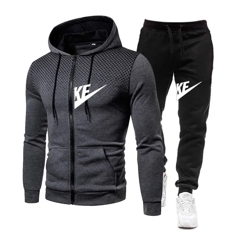 Set da due pezzi autunno e inverno da uomo di abbigliamento sportivo casual, alla moda, fitness e caldo con una felpa con cappuccio con cerniera e