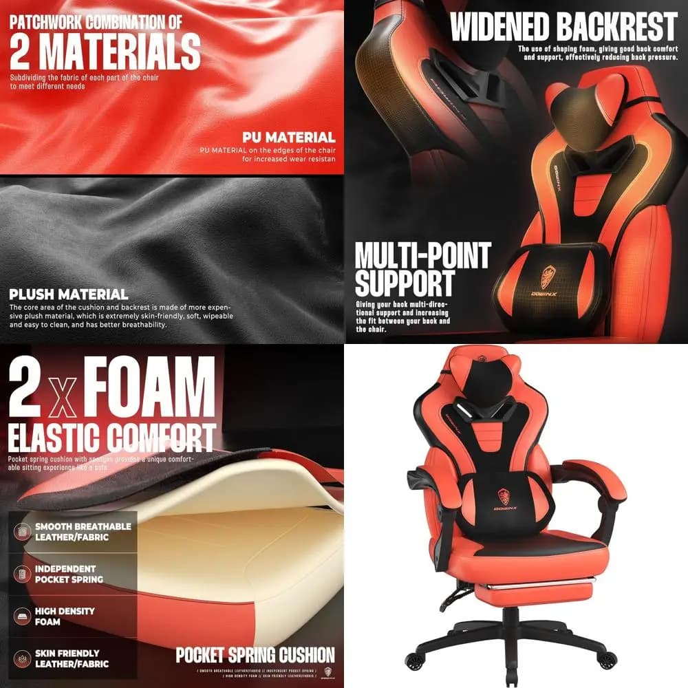 Sedia da Gaming Ergonomica con Poggiapiedi, Robusta per Uso Intensivo, Sedia da Gaming per Adulti con Massaggio, Sedia da Gaming Rossa in Pelle PU