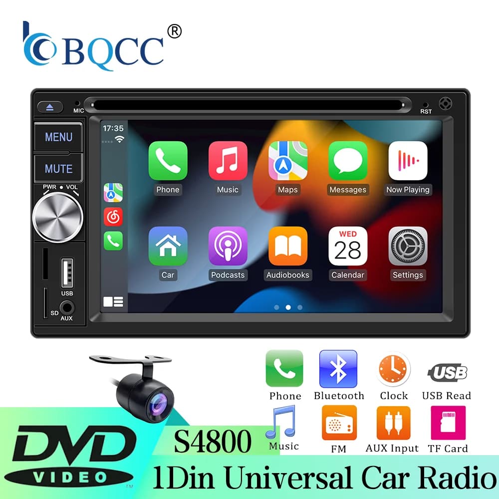 BQCC Autoradio 2Din con CarPlay Cablato, Android Auto, Radio FM AM, BT, AUX, USB, Slot TF Card, Stereo Multimediale