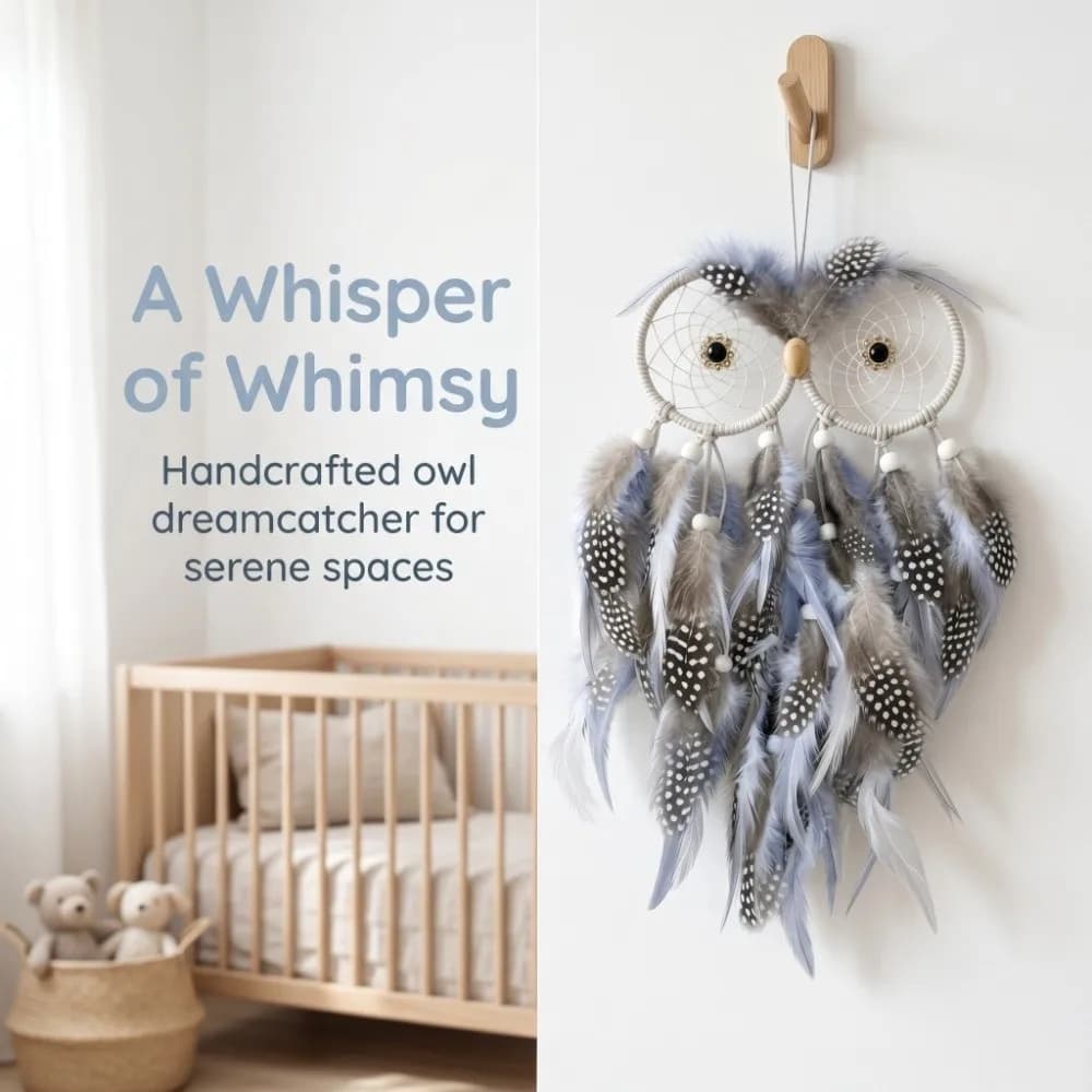 Iron Owl Dreamcatcher 18.8in Owl Grey Owl Wall Hanging Grey Boho Dream Catcher Photography Backdrop Decor