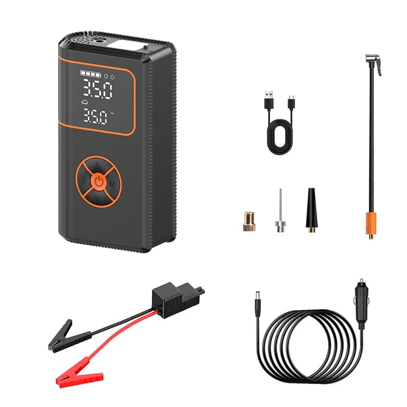 Gonfiatore per pneumatici combinato con avviamento elettrico wireless da 28 litri, pompa ad aria elettrica portatile 12V 150PSI