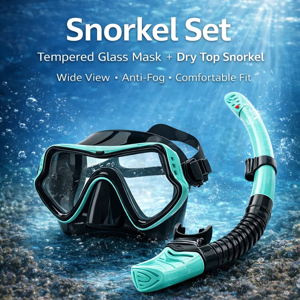 JSJM Nuovo Set Professionale per Snorkeling, Maschera Subacquea per Adulti con Boccaglio Dry Top, Vetro Temperato Antiappannamento, Ampio Campo Visivo, Attrezzatura da Nuoto