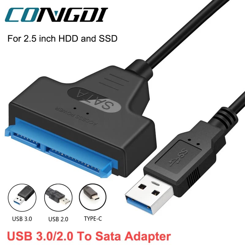 Cavo USB SATA 3 Congdi Adattatore Sata a USB 3.0 Fino a 6 Gbps Supporto disco rigido HDD SSD esterno da 2,5 pollici 22 pin Sata III A25 2.0