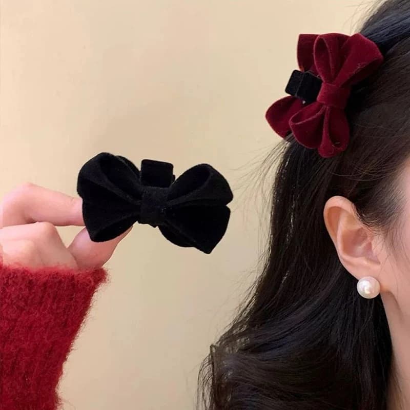 1/2/3 pezzi semplice floccato piccolo fiocco clip di capelli artiglio per donna elegante clip laterale accessori per capelli forcina per ragazza di moda