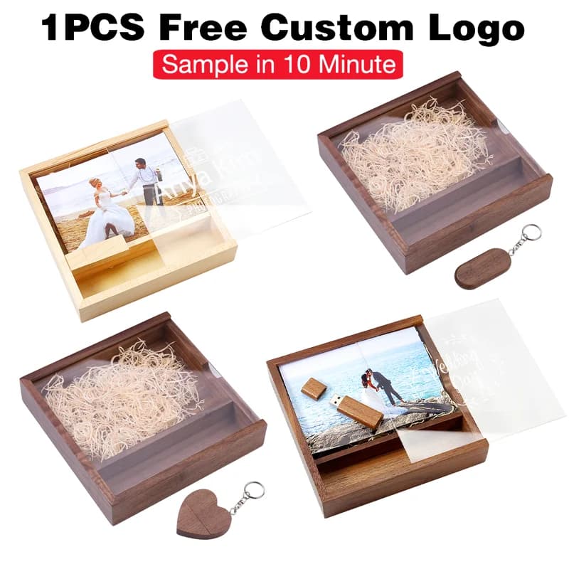 Chiavette USB con logo personalizzato gratuito JASTER 128 GB 64 GB 32 GB Scatola per album fotografico trasparente Pen Drive 16 GB Cuore Memory Stick in legno 8G