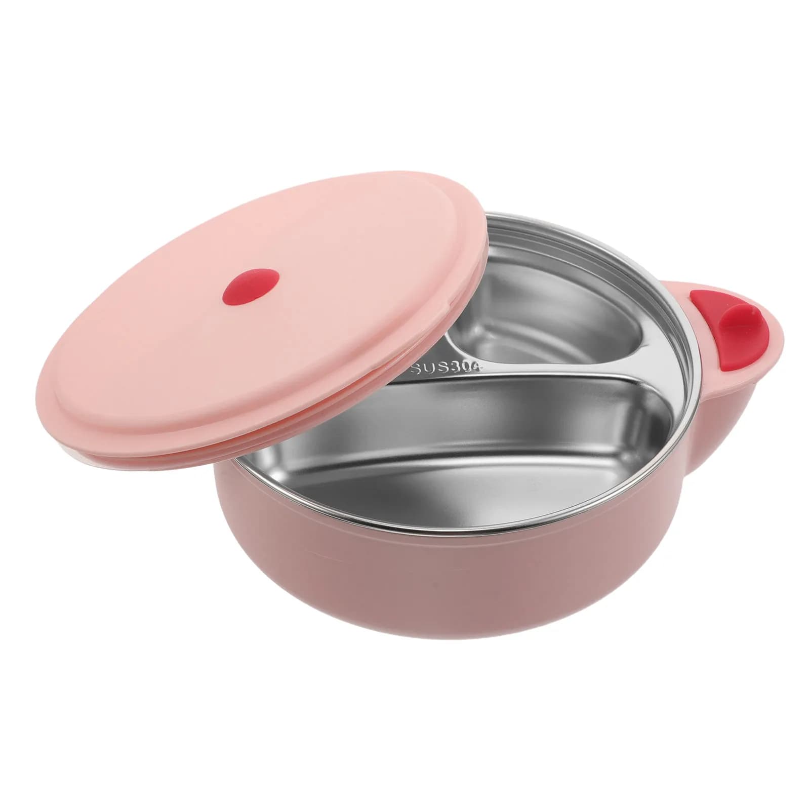 Ciotole per Bambini in Acciaio Inox con Coperchi, Piatto Diviso Antiscivolo Rosa per Bambini, Contenitore per Alimenti con Ventosa