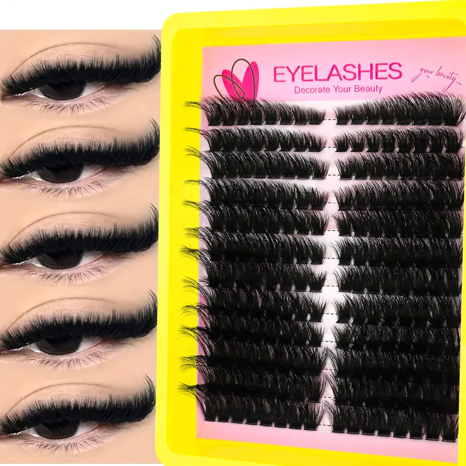 192PCS Faux Mink Lash Clusters – D Durl Long Individual Eyelashes, Soft & Natural Look, Mixed Lengths for DIY Eyelash Extensions