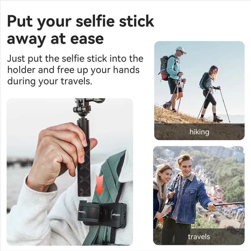 T31C-AMAGISN Selfie Stick Holder Fondina Zaino a mani libere Cinghia Morsetto di montaggio per Insta 360 X4 X3 Ace Pro 2 Gopro 13 Accessori