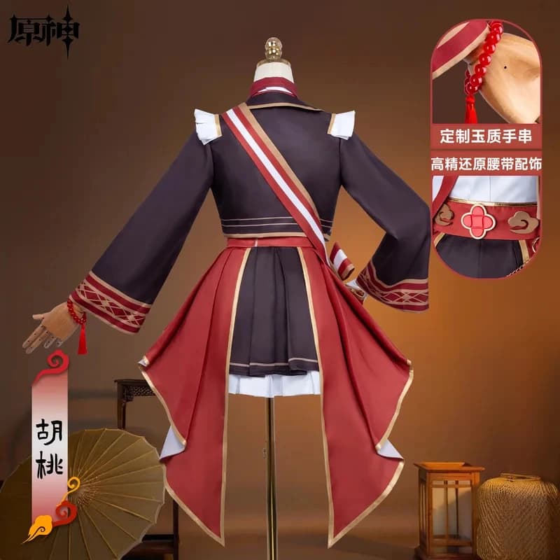 KKL3Genshin Impact FES HuTao Costume Cosplay Abito Lolita Rosso con Set di Accessori Tradizionali e Cappello per Giochi di Ruolo Anime k15[