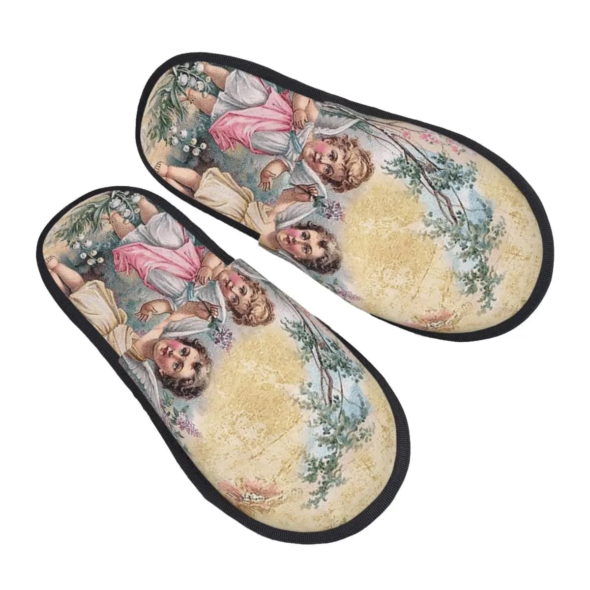 Soft Memory Foam Home Slippers with Victorian Angel Customized Women's Slippers with Hot Non-slip Sole and Comfy Vintage Angel