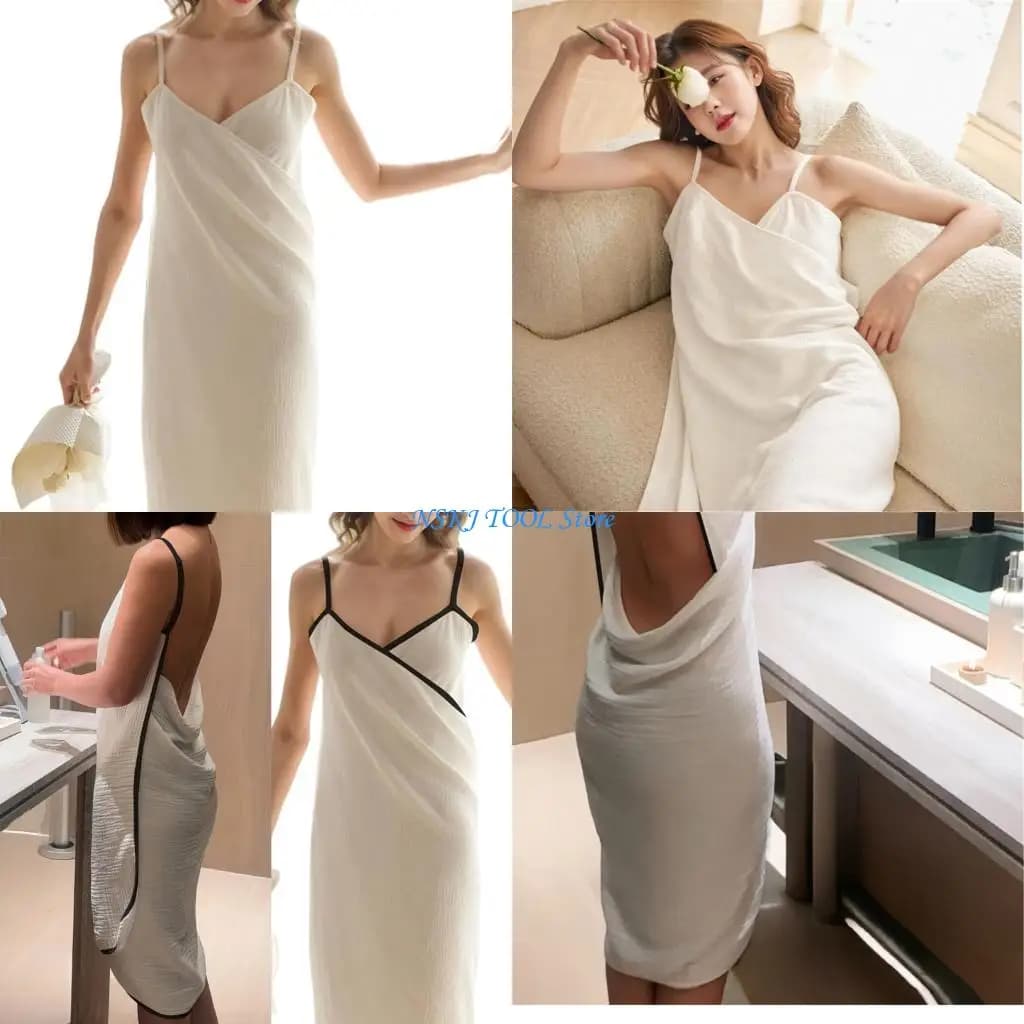 L8RC Adjustable Fasteners Bathrobe for Women Soft Breathable Cotton Blend Robe Bathing Cover Up After Swimming Shower