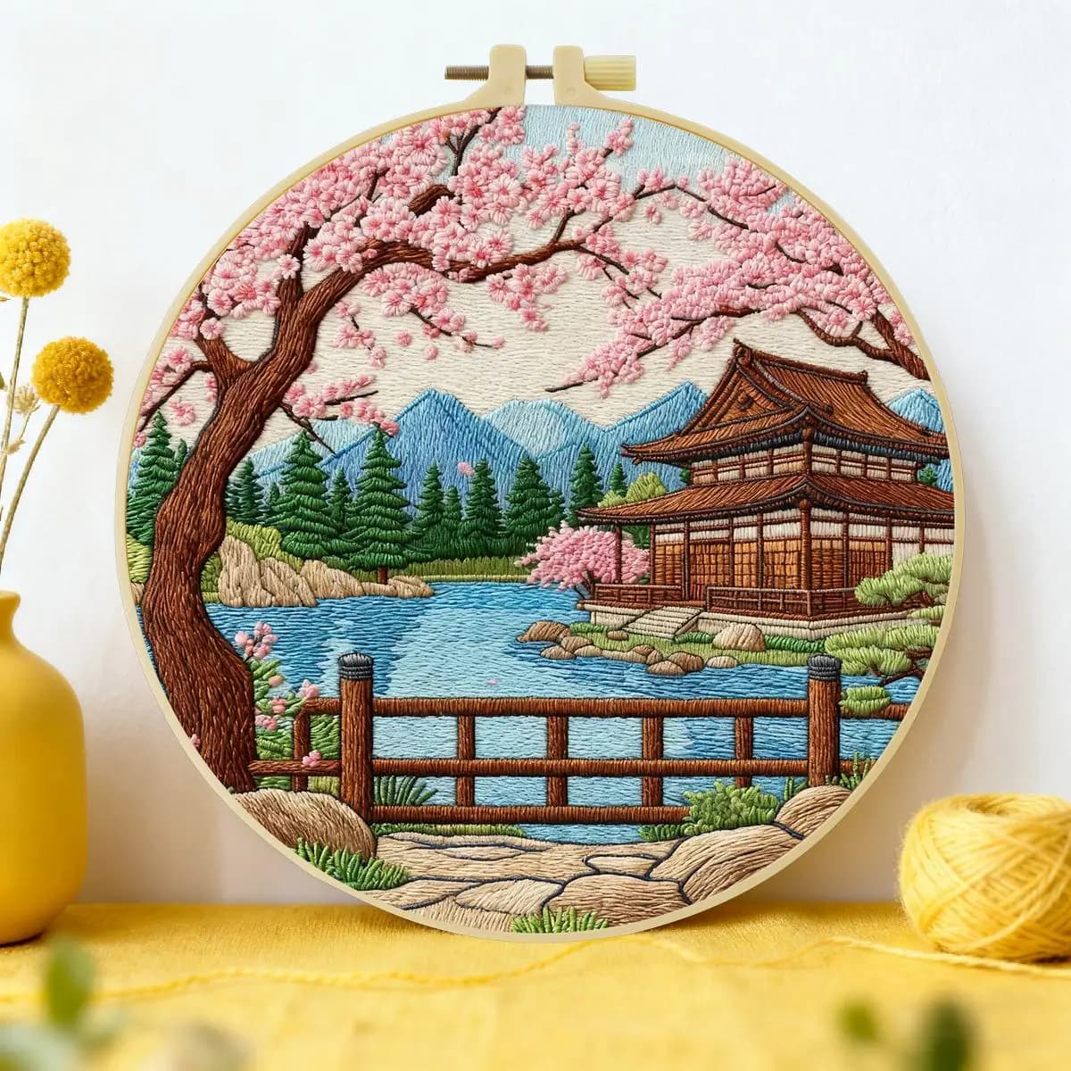 Kit Ricamo Paesaggistico 20x20cm/15x15cm (7.87/6.3 pollici) - Kit Fai da Te per Principianti, Arte del Ricamo e Cucito