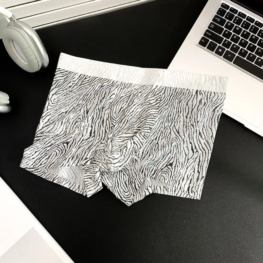 Simple Thin Ice Silk Boxer Briefs See Through Breathable Cool Feeling Underpants Seamless Stripe Leopard Print Boxers Male