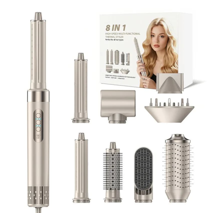 Spazzola Asciugacapelli 8 in 1 con 110.000 RPM, Asciugatura Rapida, Ioni Negativi, Multi-Styler per la Cura dei Capelli
