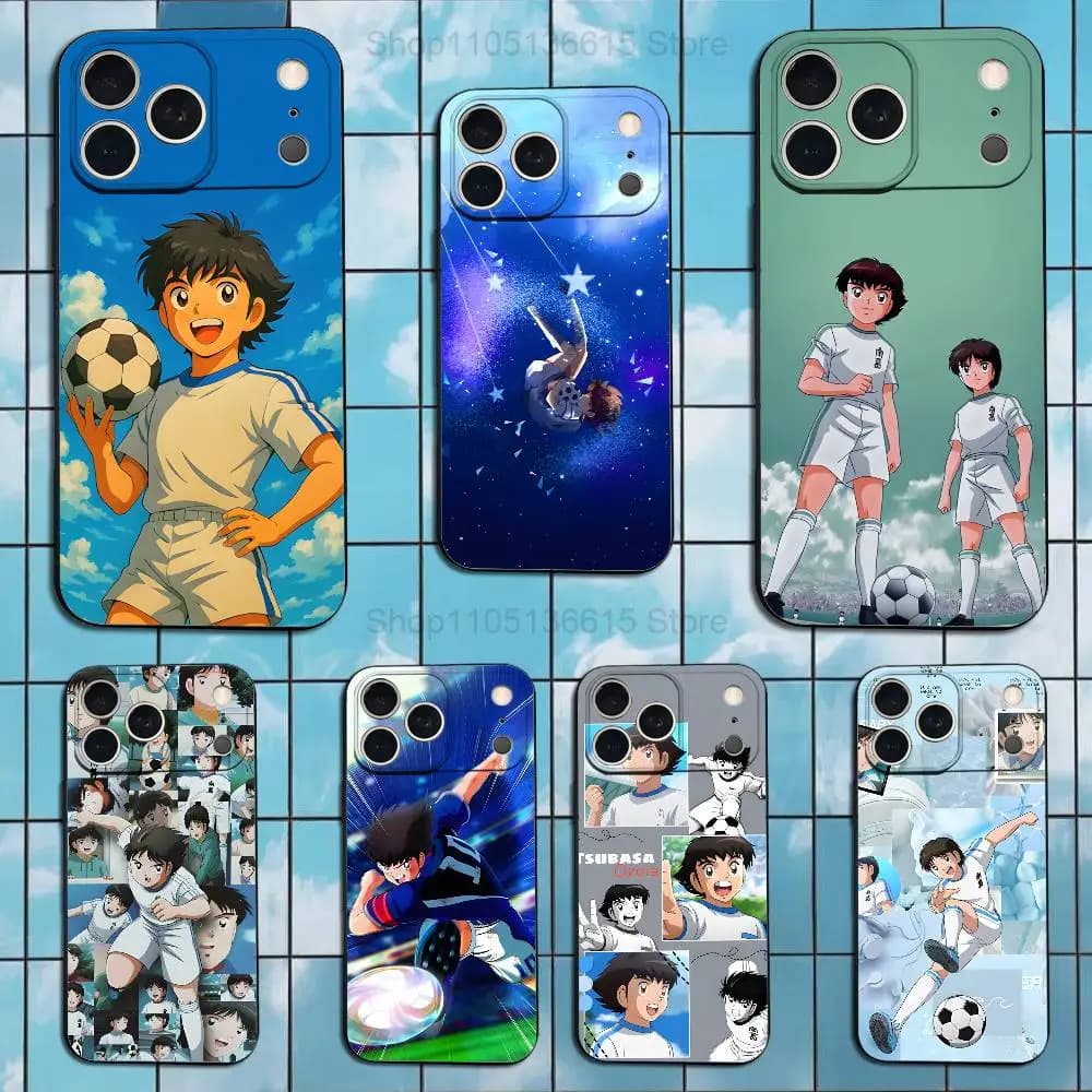 Custodia per telefono Anime C-captain T-tsubasa per iPhone 17,16,15,14,13,12,11 Plus,Pro Max,XS,X,XR,SE,Mini,8,7, Cover morbida in silicone nero